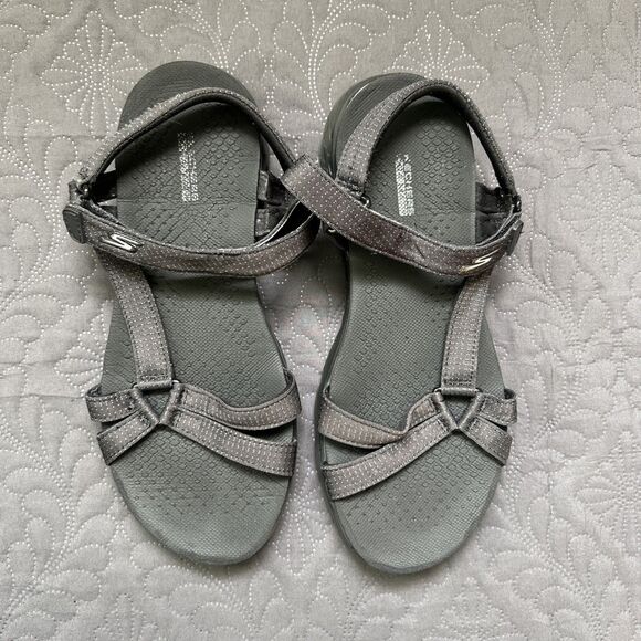 Skechers Sandals SZ 9 On The Go 600 Brilliancy Ankle Strap Black Grey Outdoor - Picture 2 of 10